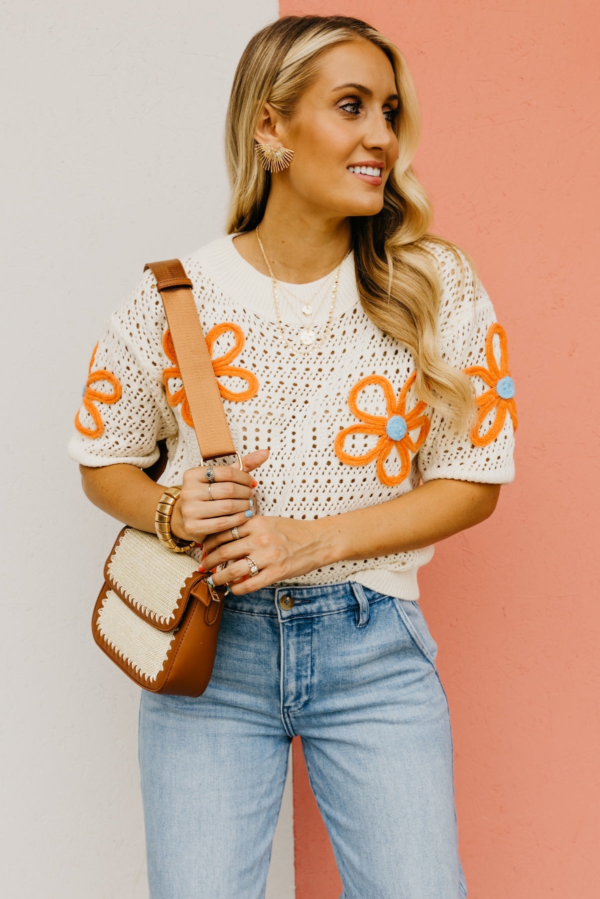 The Tayah Open Knit Floral Sweater Top