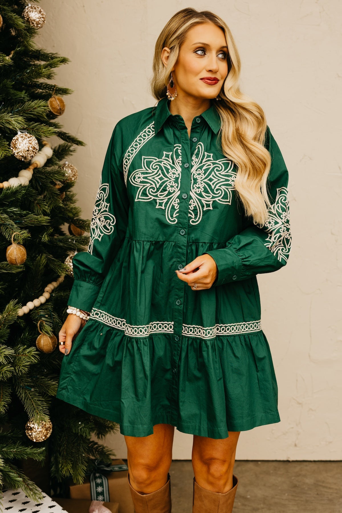 The Lennie Embroidered Button-Down Dress