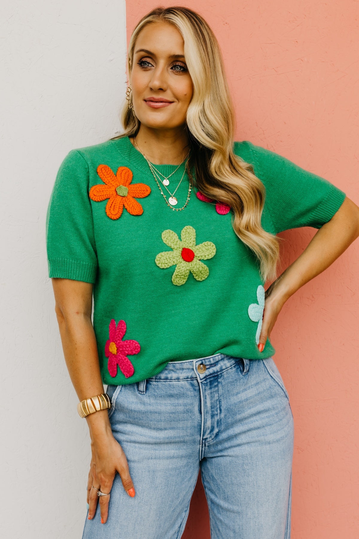 The Deandre Crochet Flower Sweater Top