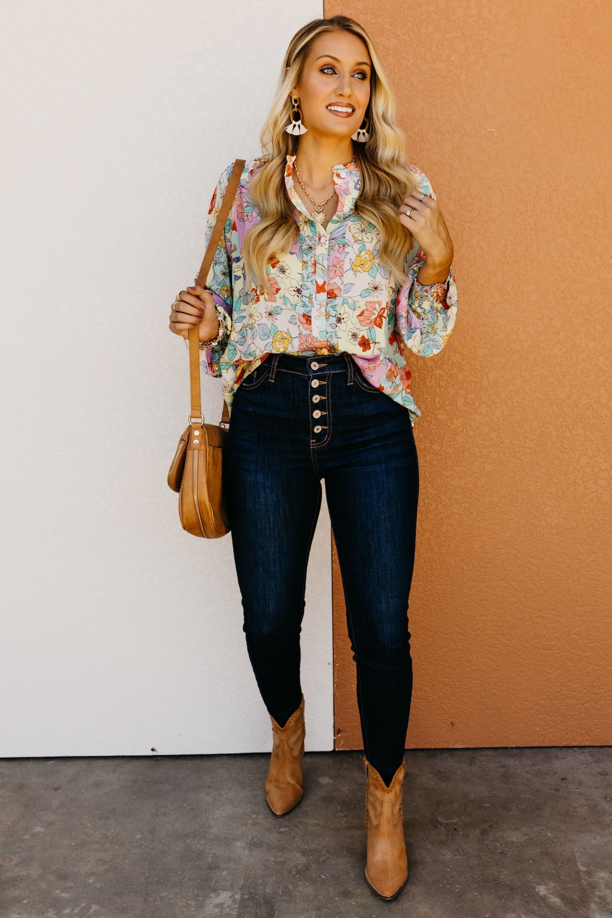 The Trinity Button Down Patchwork Floral Blouse