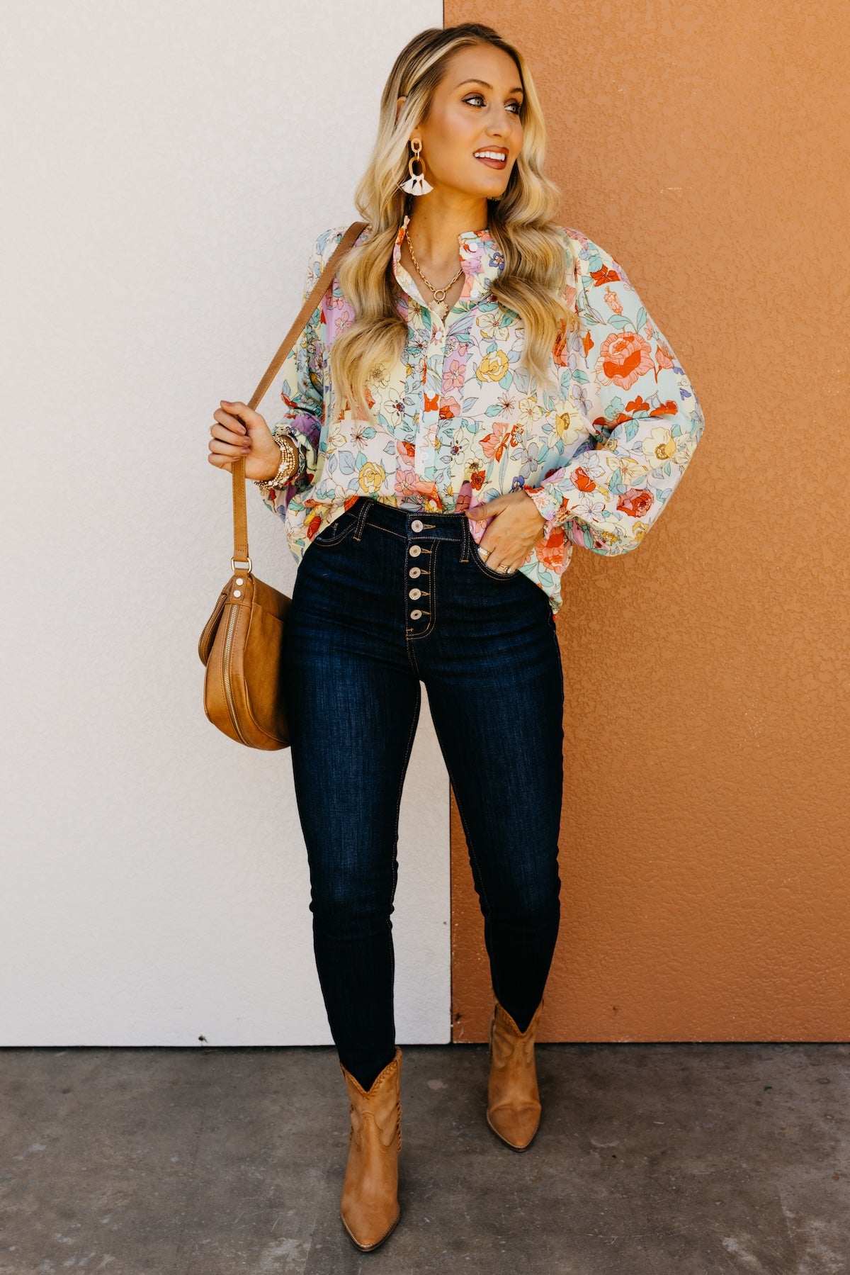 The Trinity Button Down Patchwork Floral Blouse