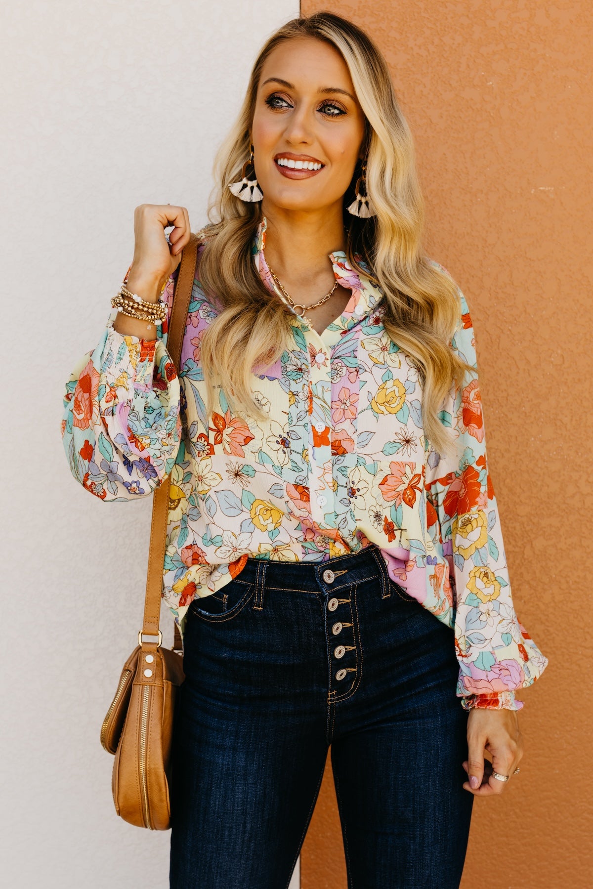 The Trinity Button Down Patchwork Floral Blouse