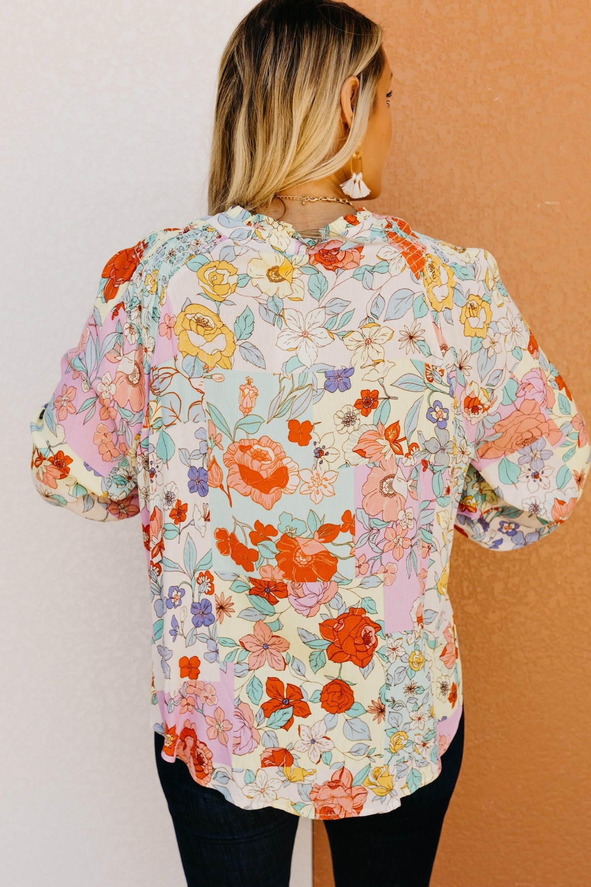 The Trinity Button Down Patchwork Floral Blouse