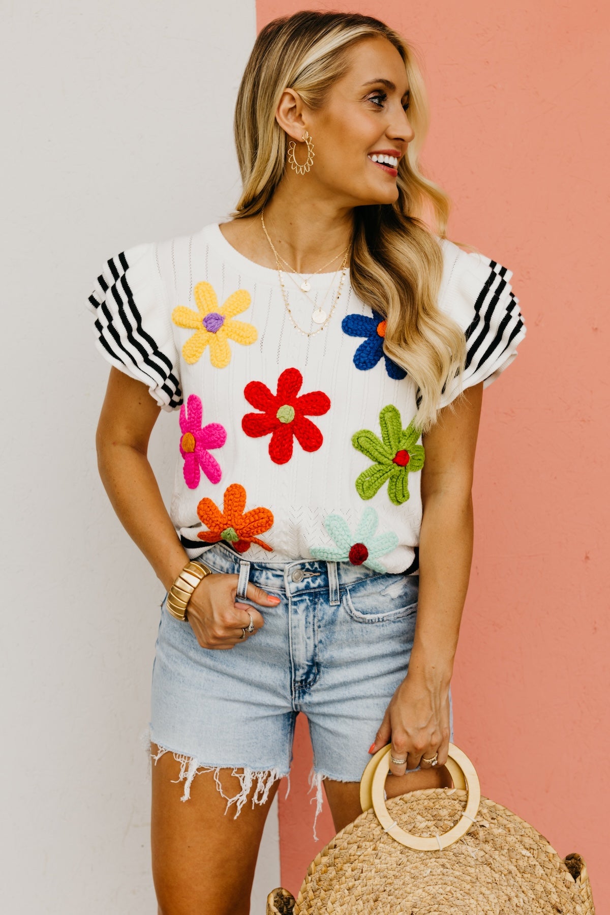 The Colten Ruffle Sleeve Floral Knit Top