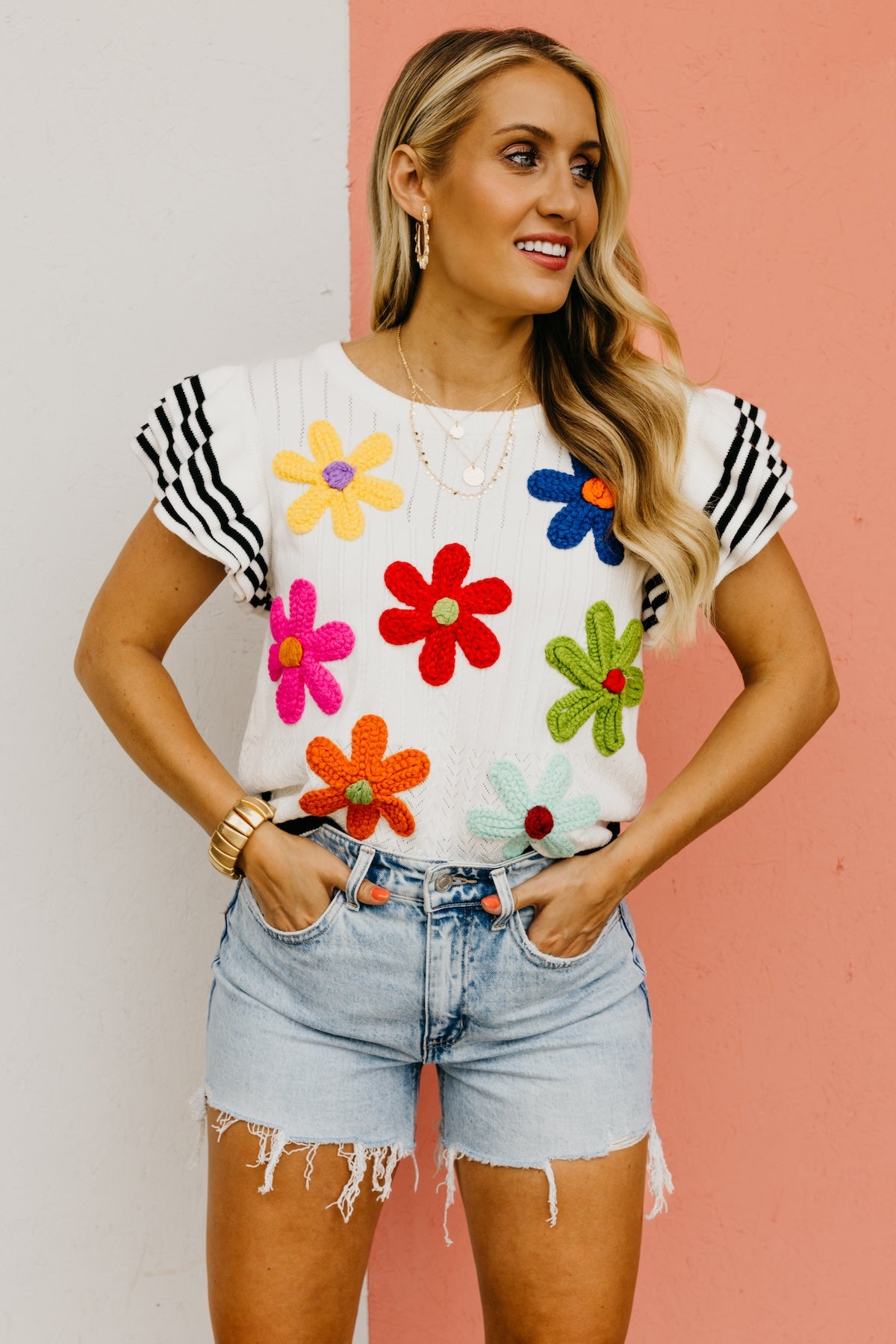 The Colten Ruffle Sleeve Floral Knit Top