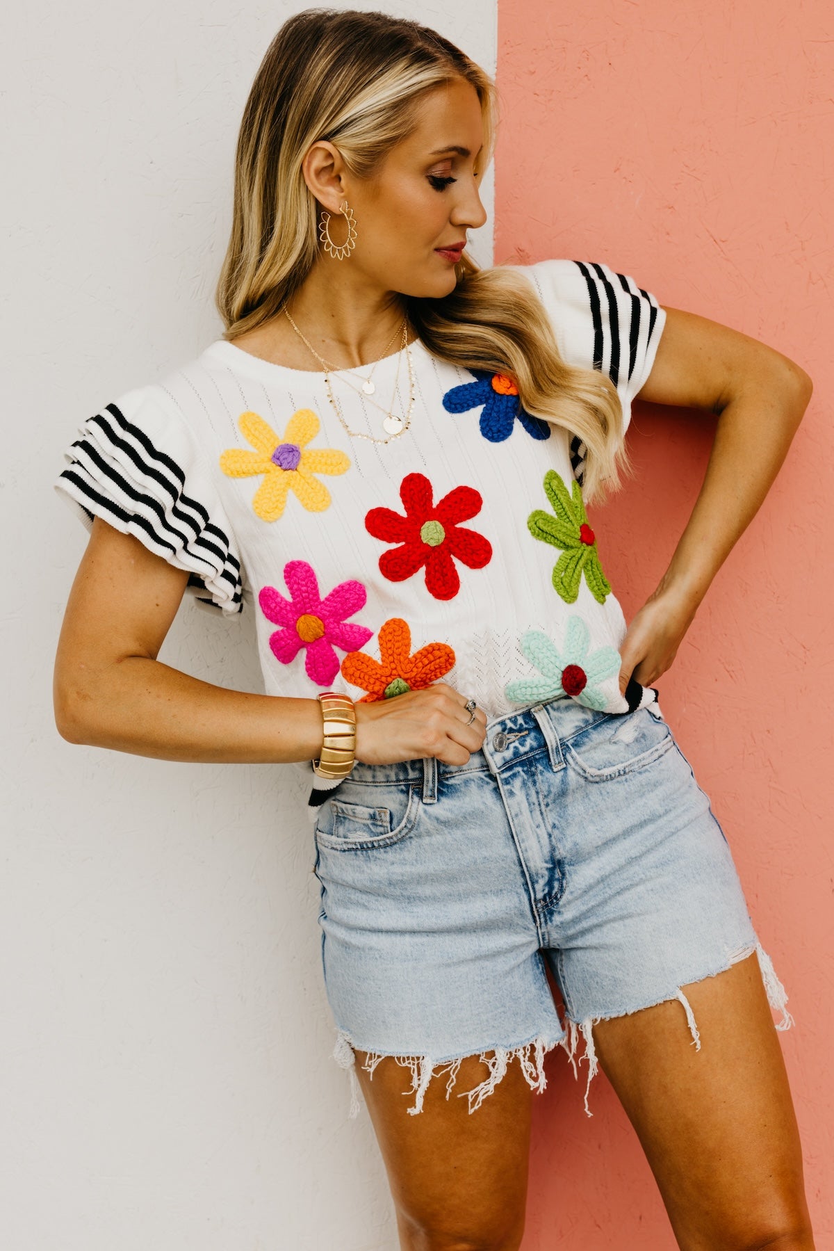 The Colten Ruffle Sleeve Floral Knit Top