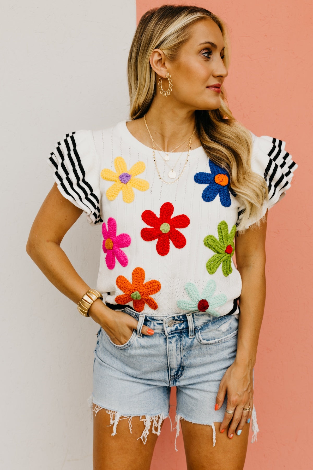 The Colten Ruffle Sleeve Floral Knit Top