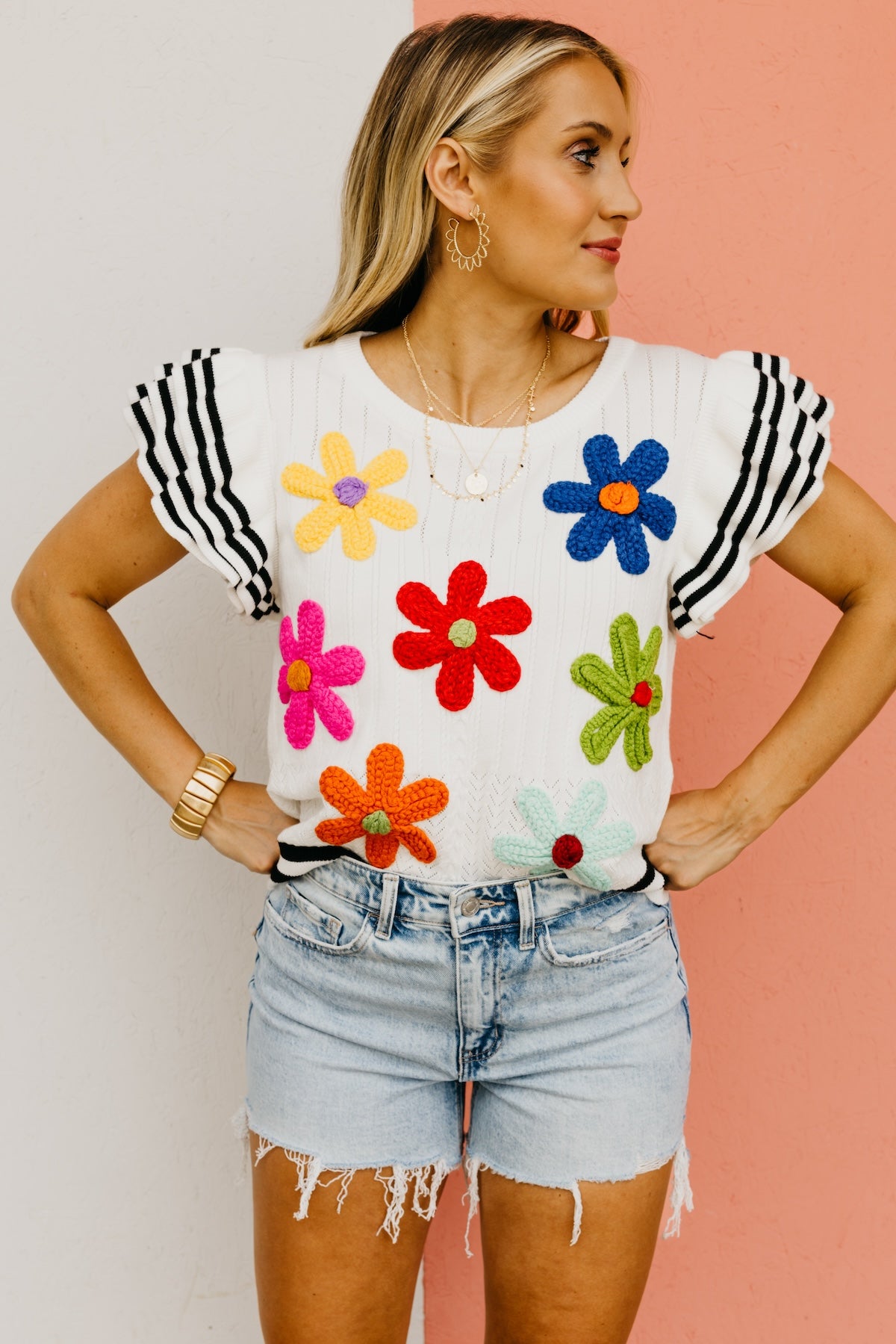 The Colten Ruffle Sleeve Floral Knit Top