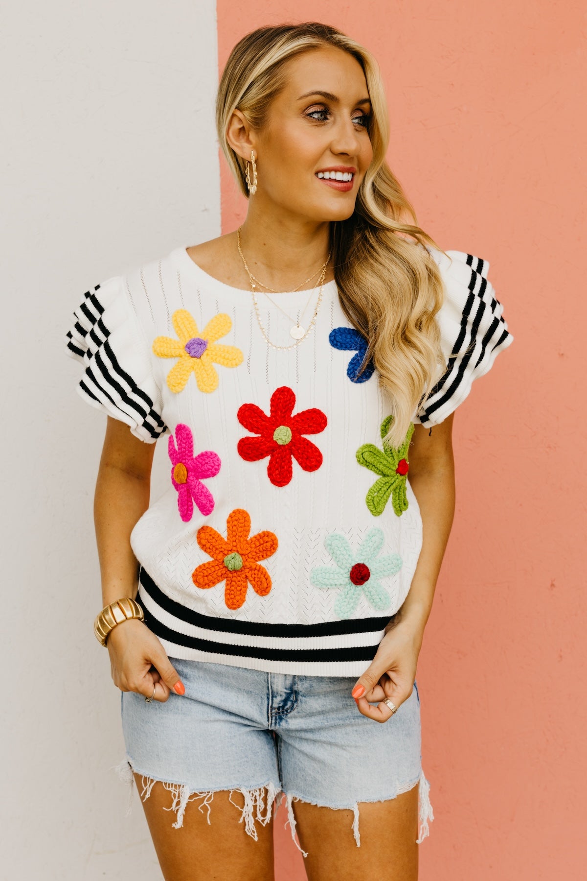 The Colten Ruffle Sleeve Floral Knit Top