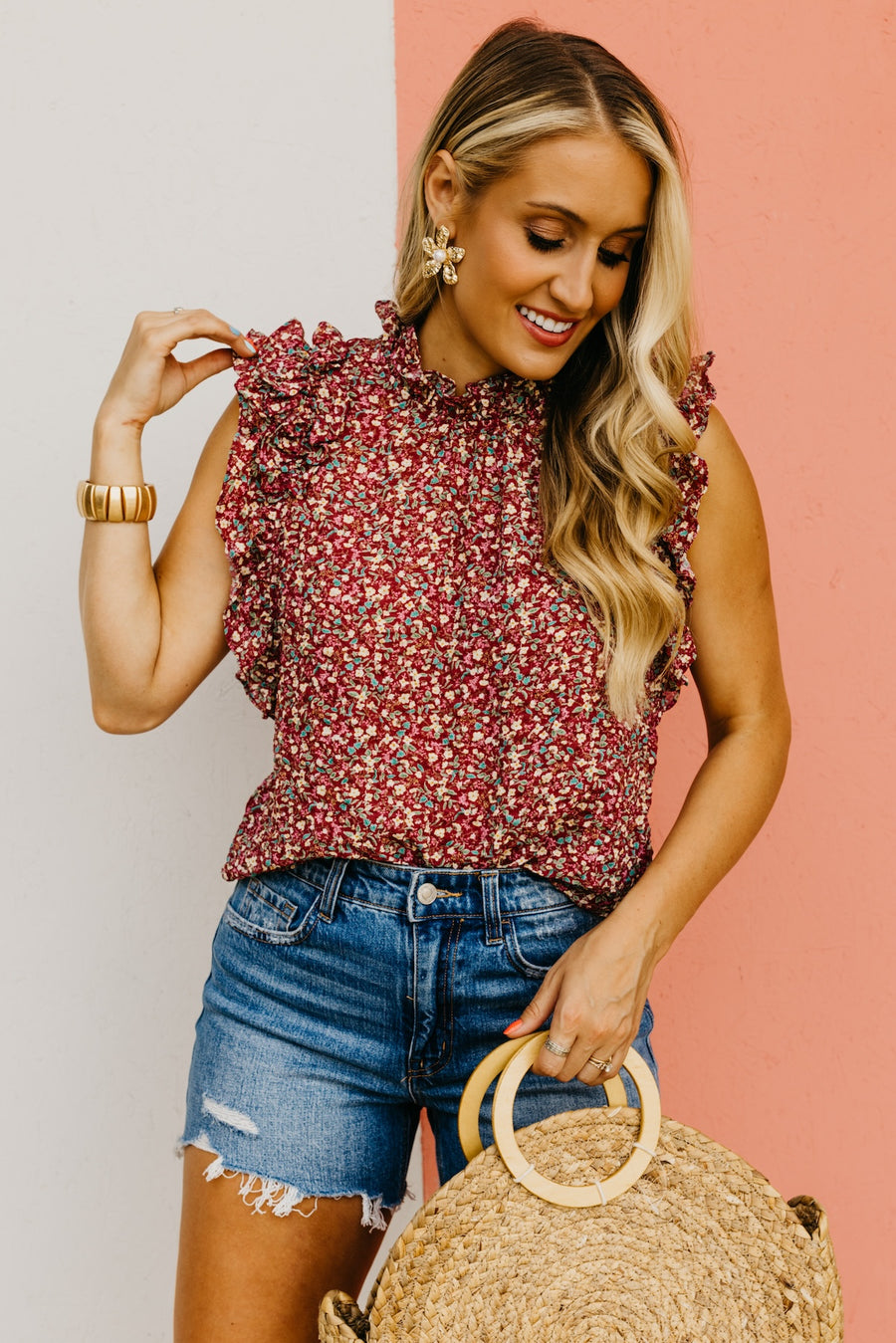 The Brittany Ruffle Sleeve Floral Top
