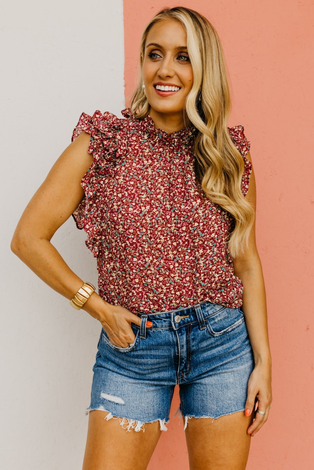 The Brittany Ruffle Sleeve Floral Top