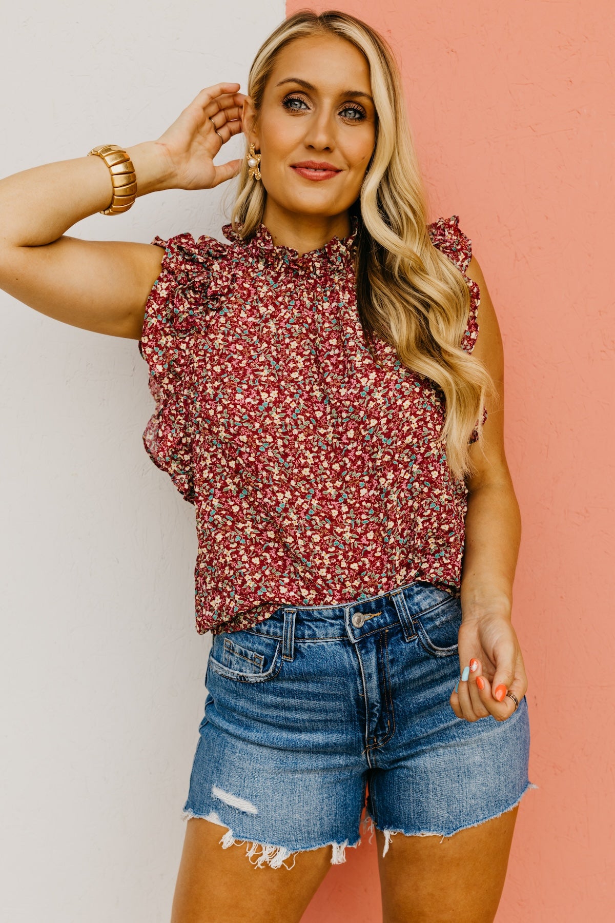 The Brittany Ruffle Sleeve Floral Top