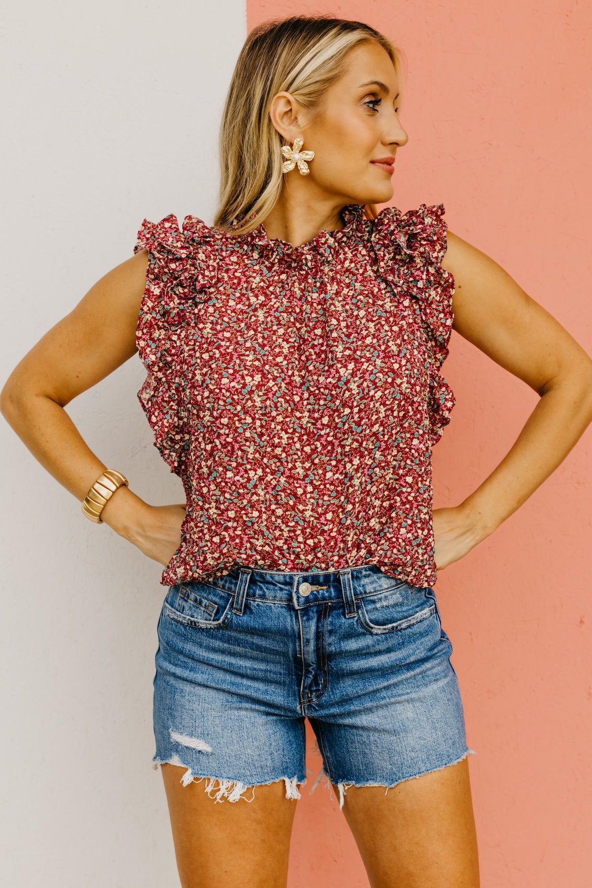 The Brittany Ruffle Sleeve Floral Top