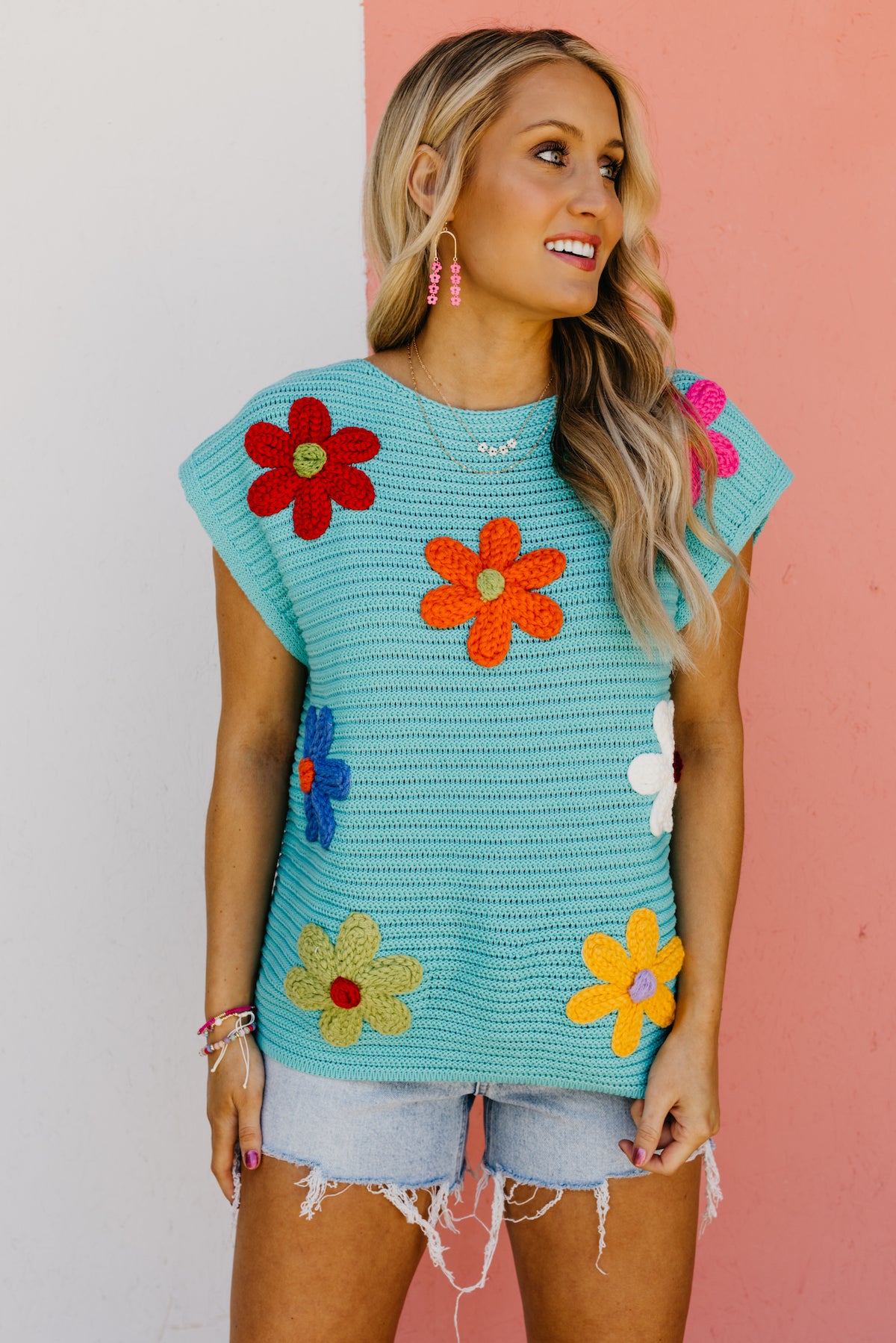 Crochet flower fashion sweater