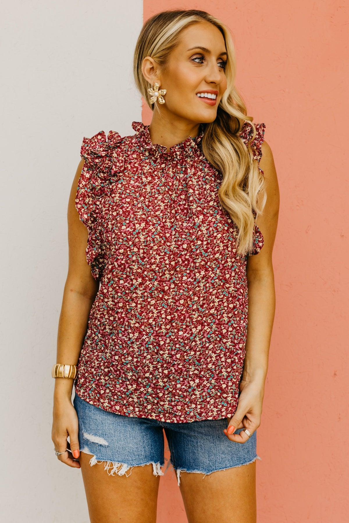 The Brittany Ruffle Sleeve Floral Top