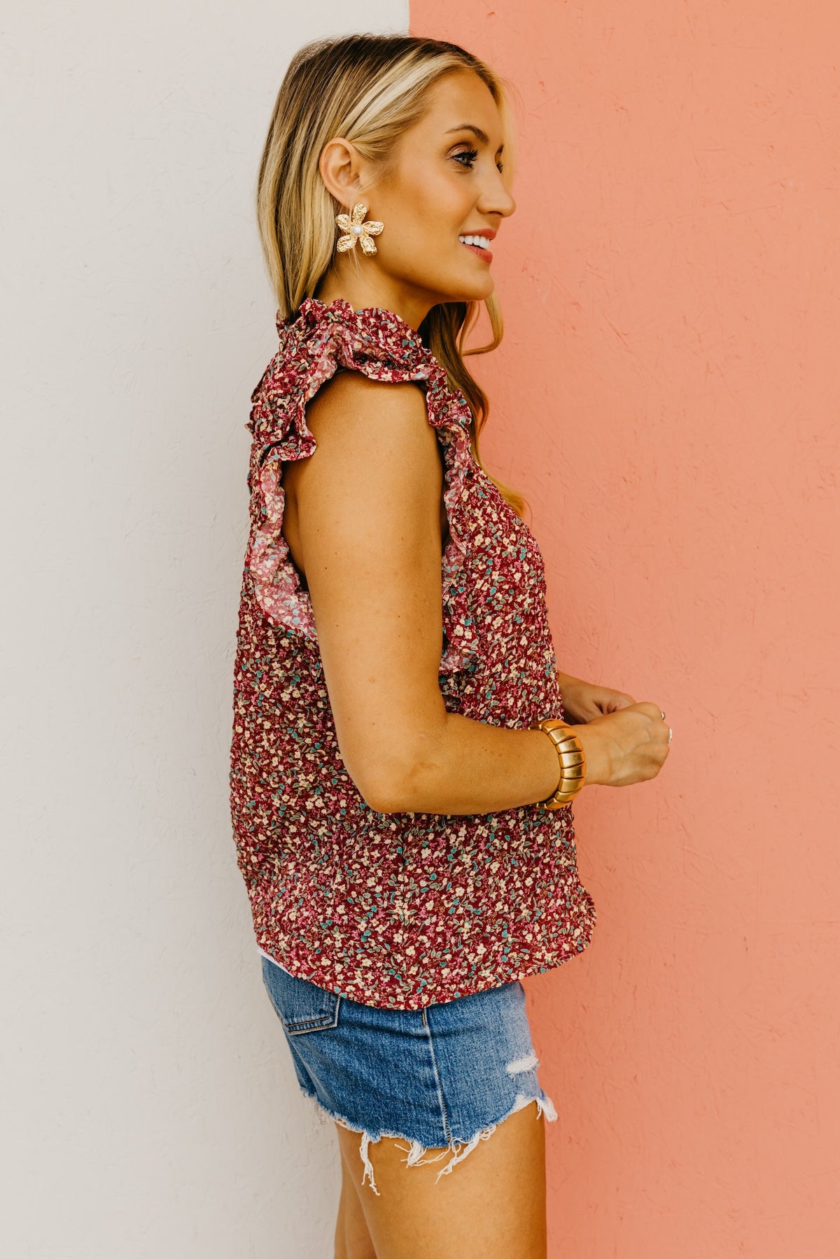 The Brittany Ruffle Sleeve Floral Top