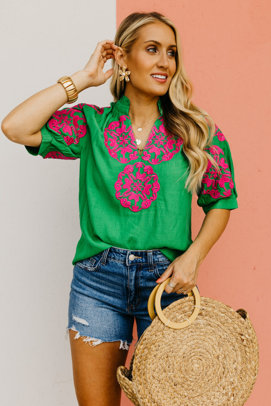 The Melanie Embroidered Puff Sleeve Top