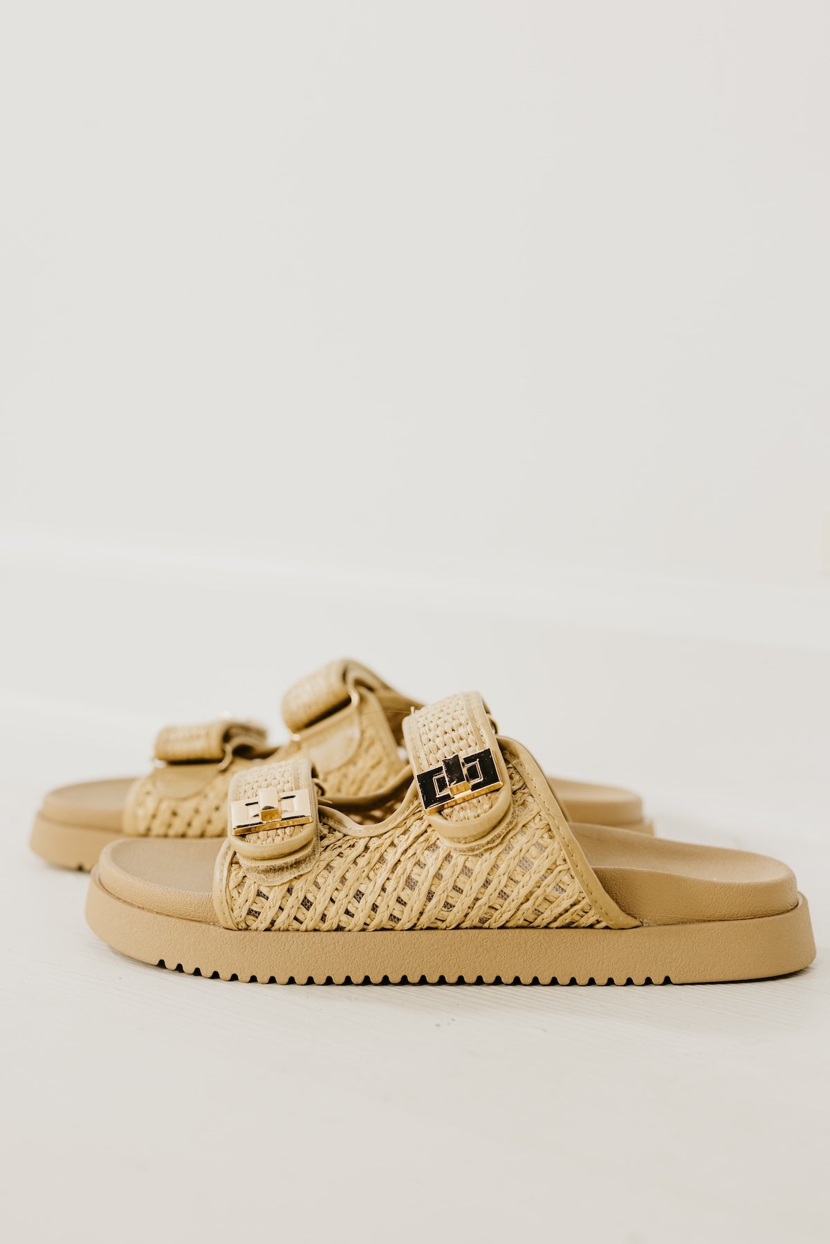 The Lyon Raffia Double Strap Slide