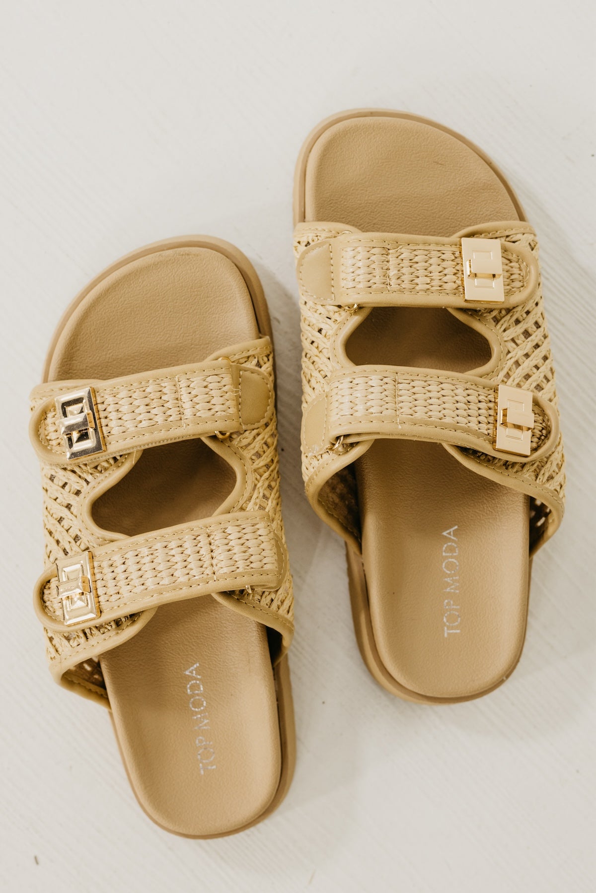 The Lyon Raffia Double Strap Slide