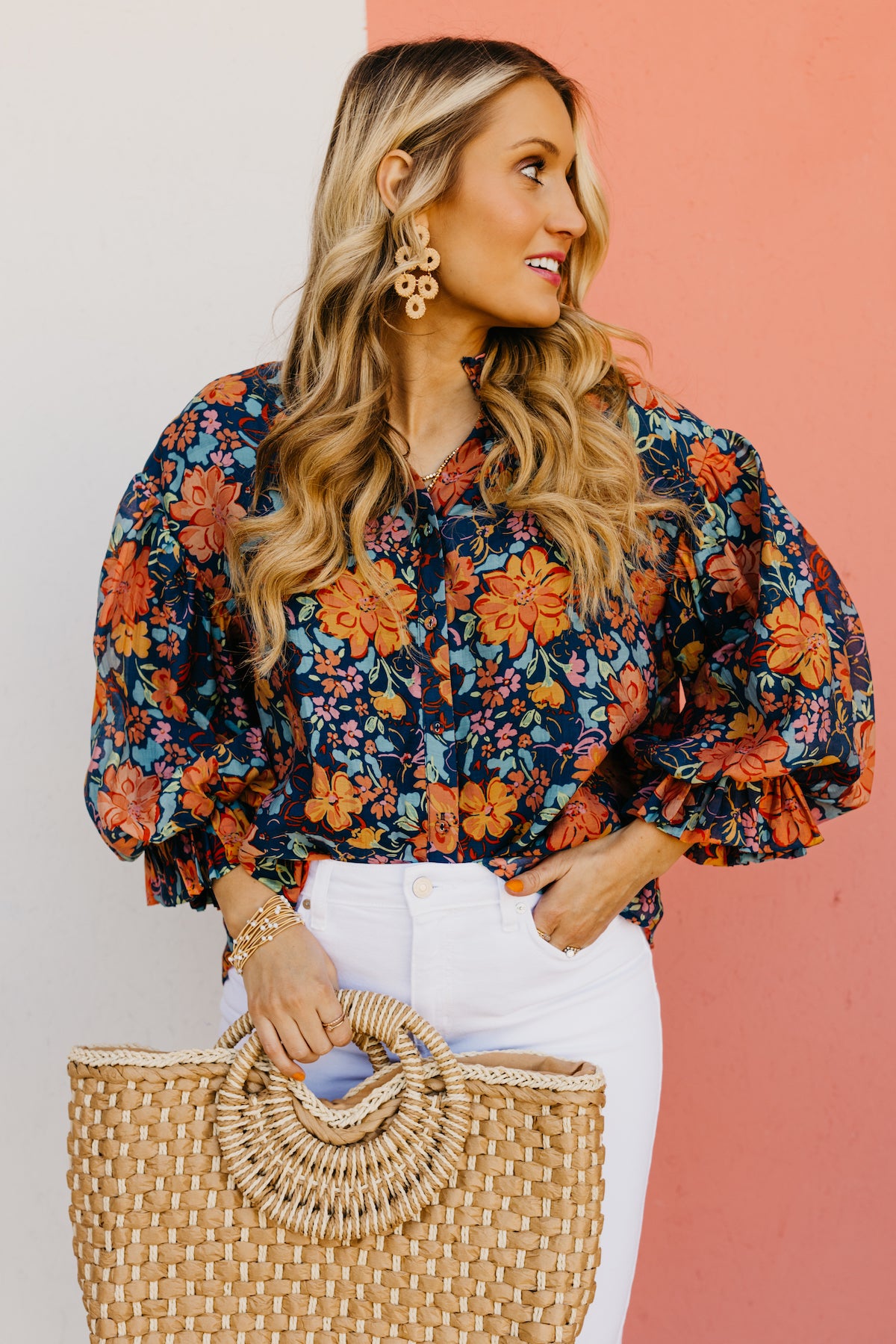 The Evie Floral Bubble Sleeve Blouse