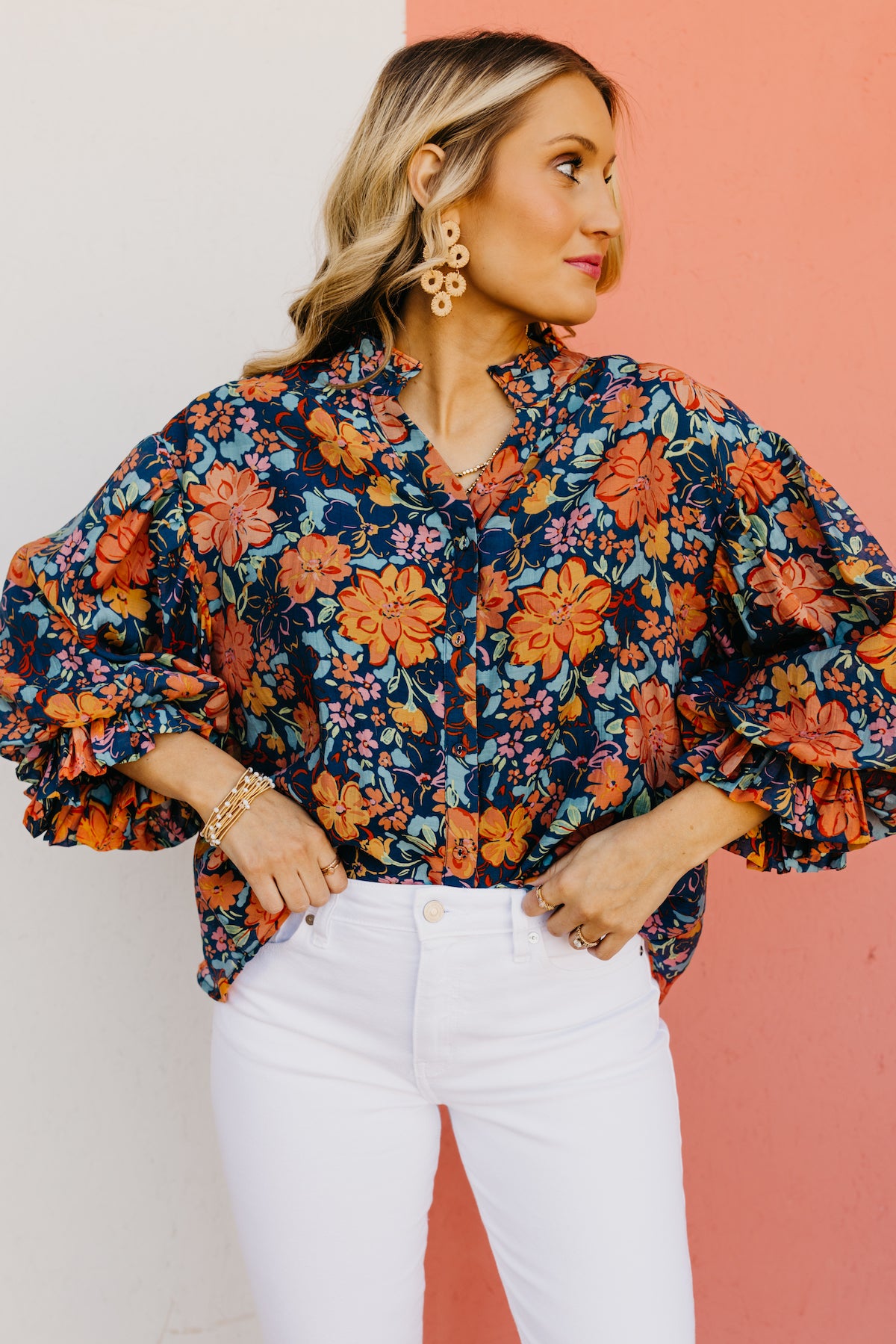 The Evie Floral Bubble Sleeve Blouse