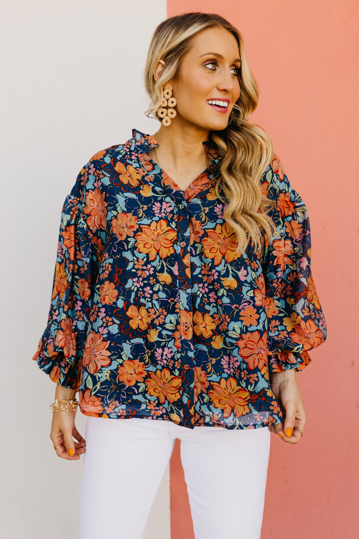 The Evie Floral Bubble Sleeve Blouse