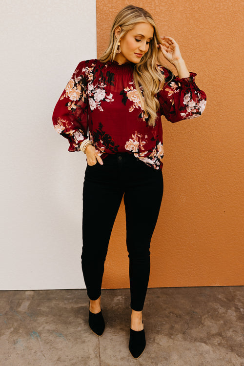 Mod Boutique The Zahir Floral Flounce Sleeve Blouse