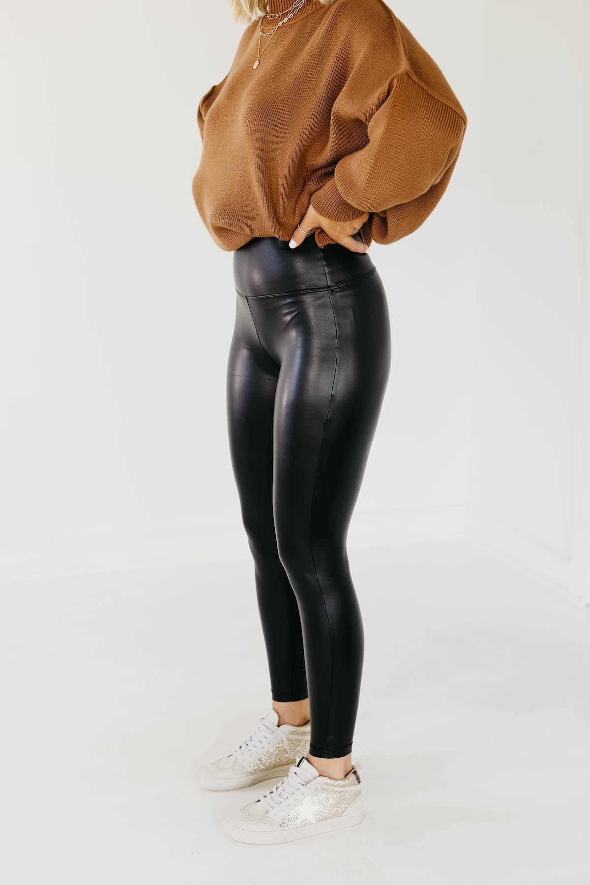 New Look Curves Black Leather-Look High Waist Leggings | littlewoods.com