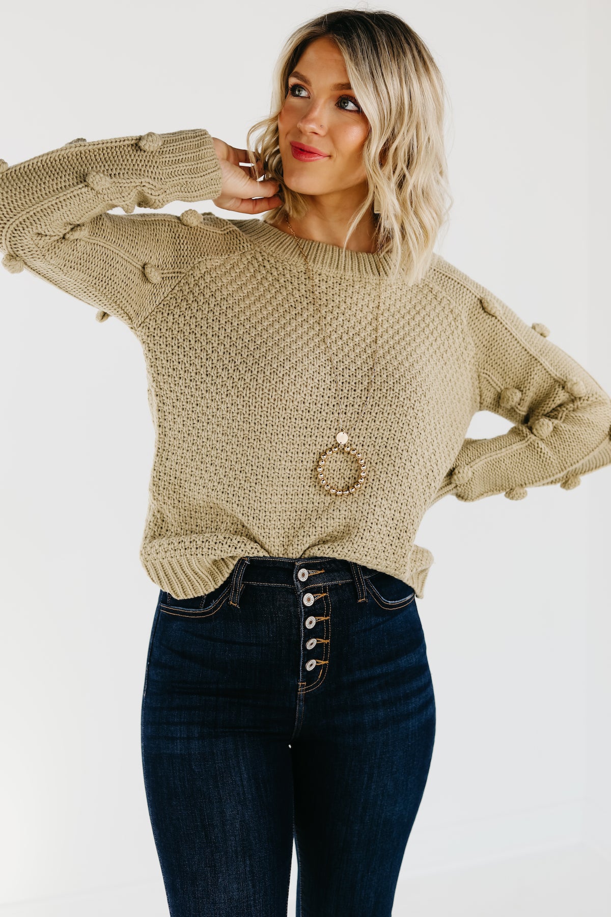 Pom pom outlet sleeve sweater