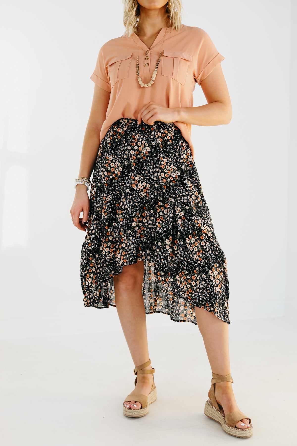 The Brayson High Low Floral Midi Skirt - FINAL SALE