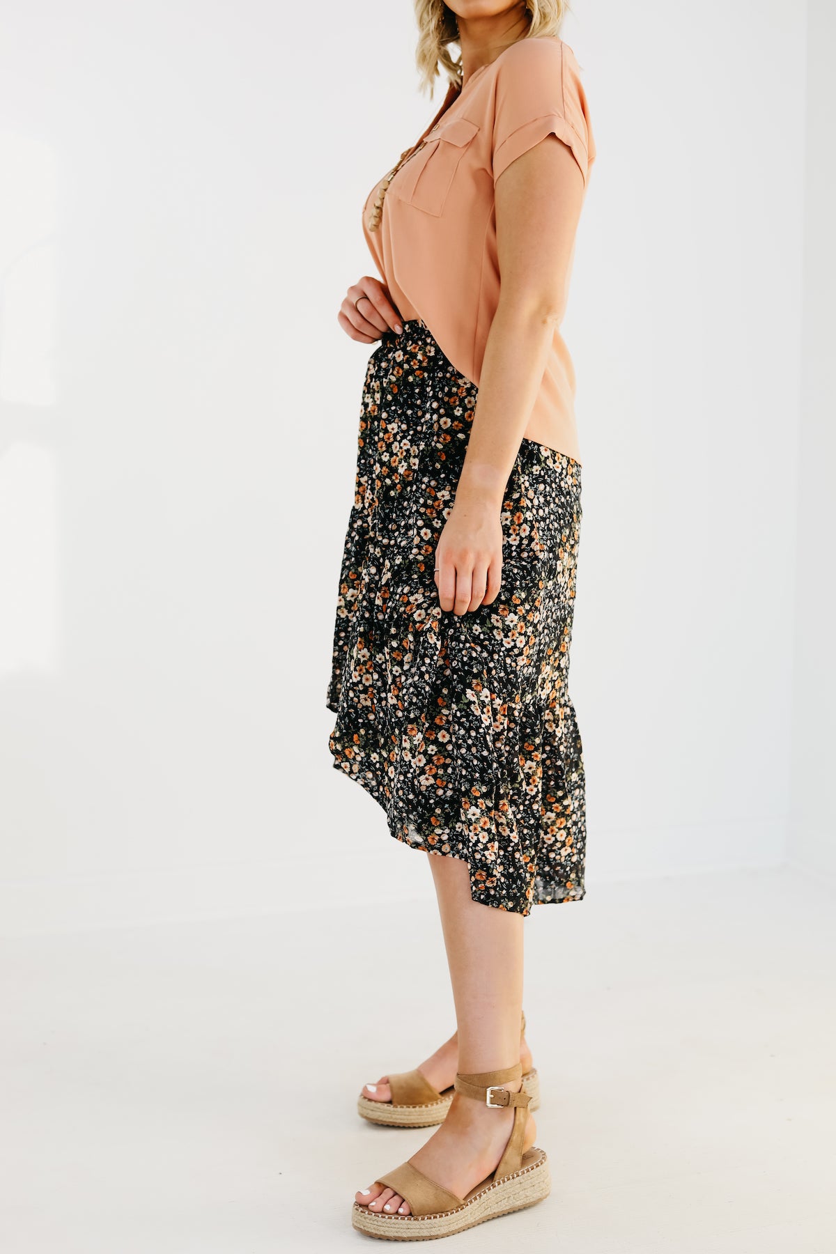 The Brayson High Low Floral Midi Skirt - FINAL SALE