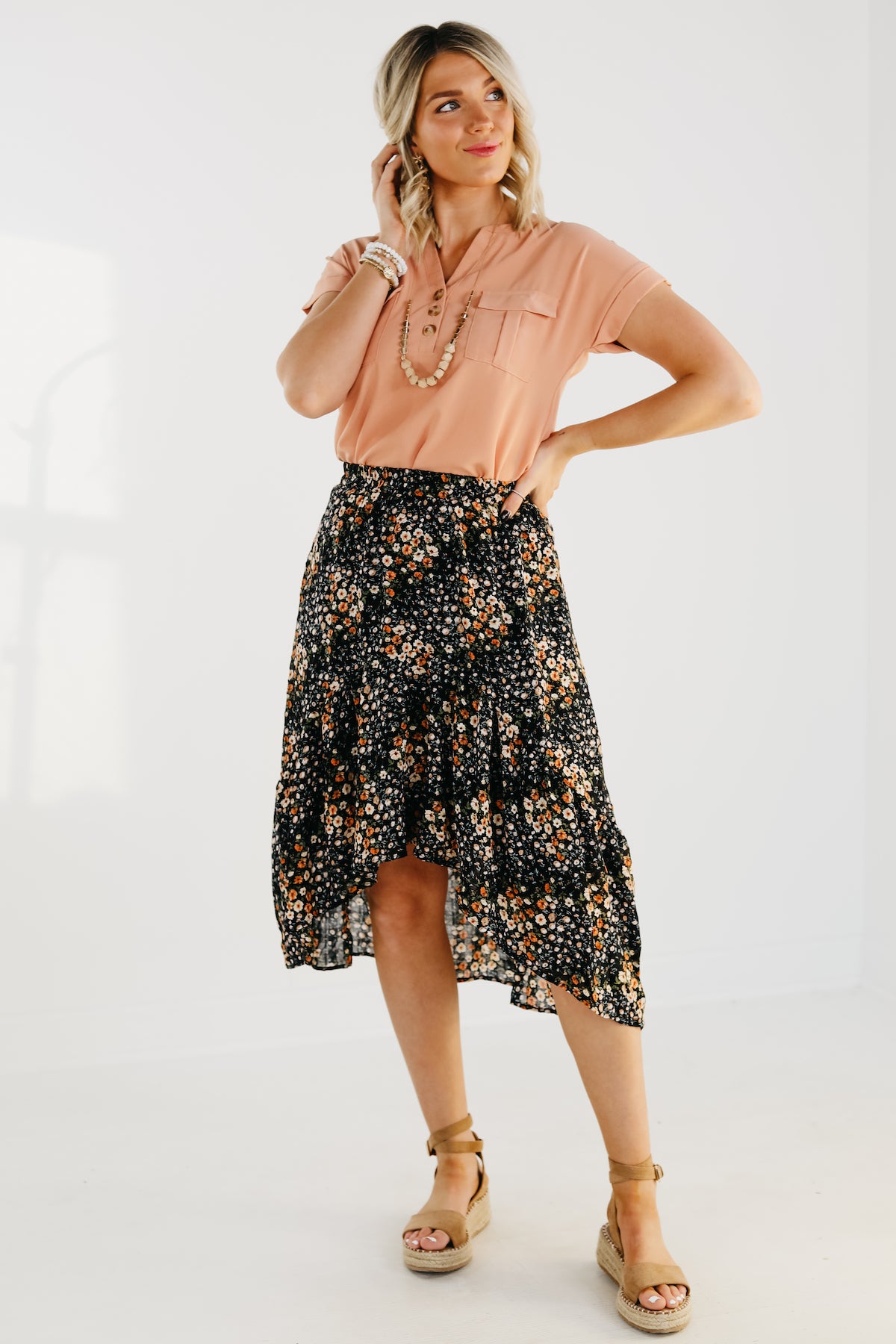 The Brayson High Low Floral Midi Skirt - FINAL SALE