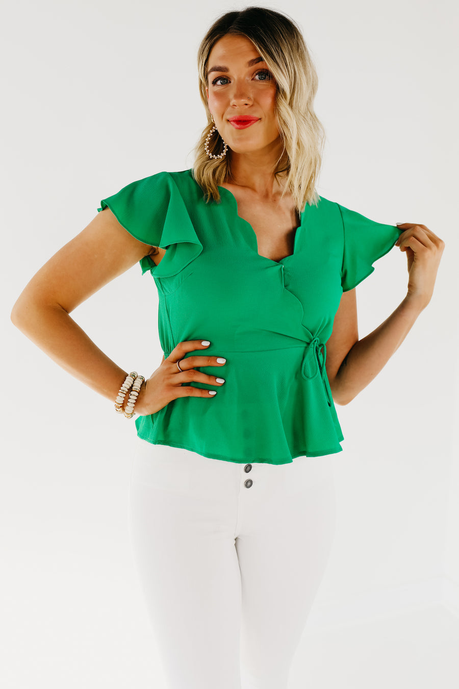 The Kairo Scalloped V Neck Blouse - FINAL SALE