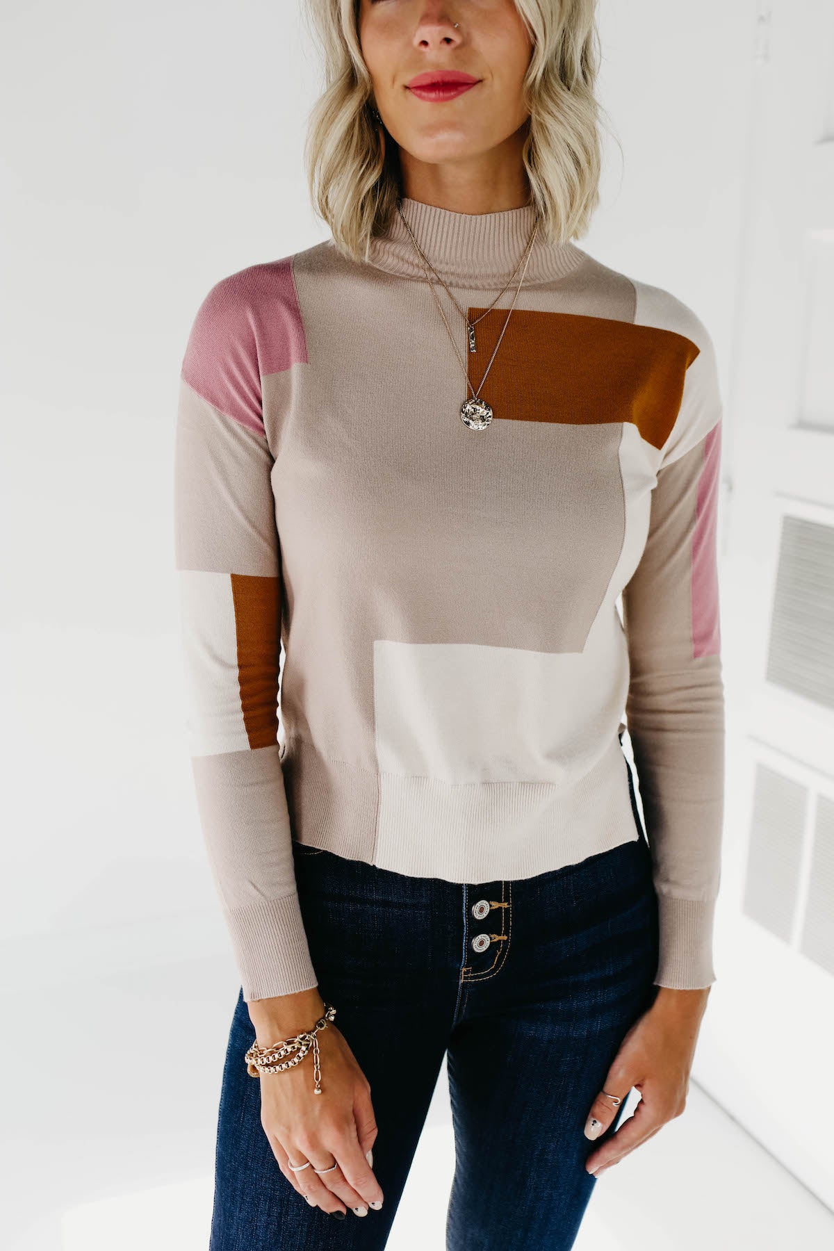 (MOD Exclusive) The Shai Mock Neck Sweater - Camel Multi