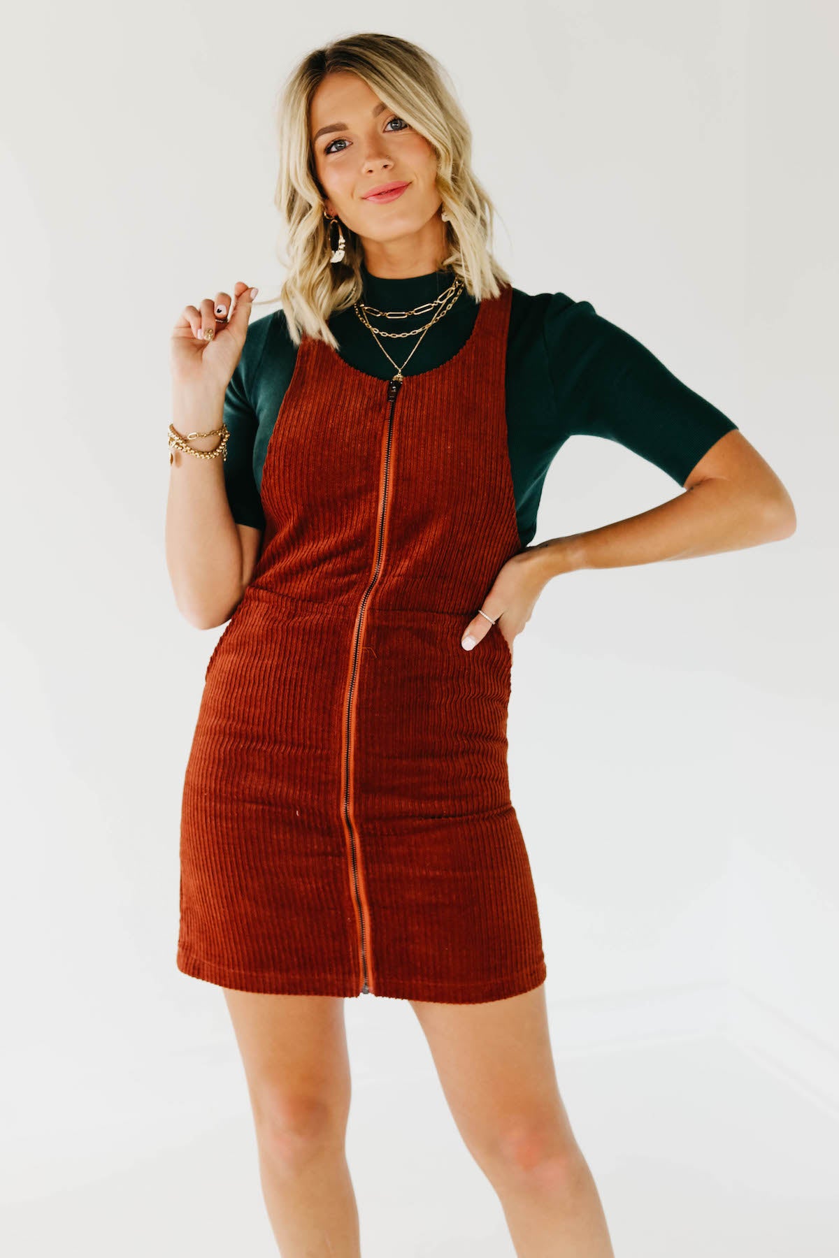 Corduroy jumper hot sale dress long