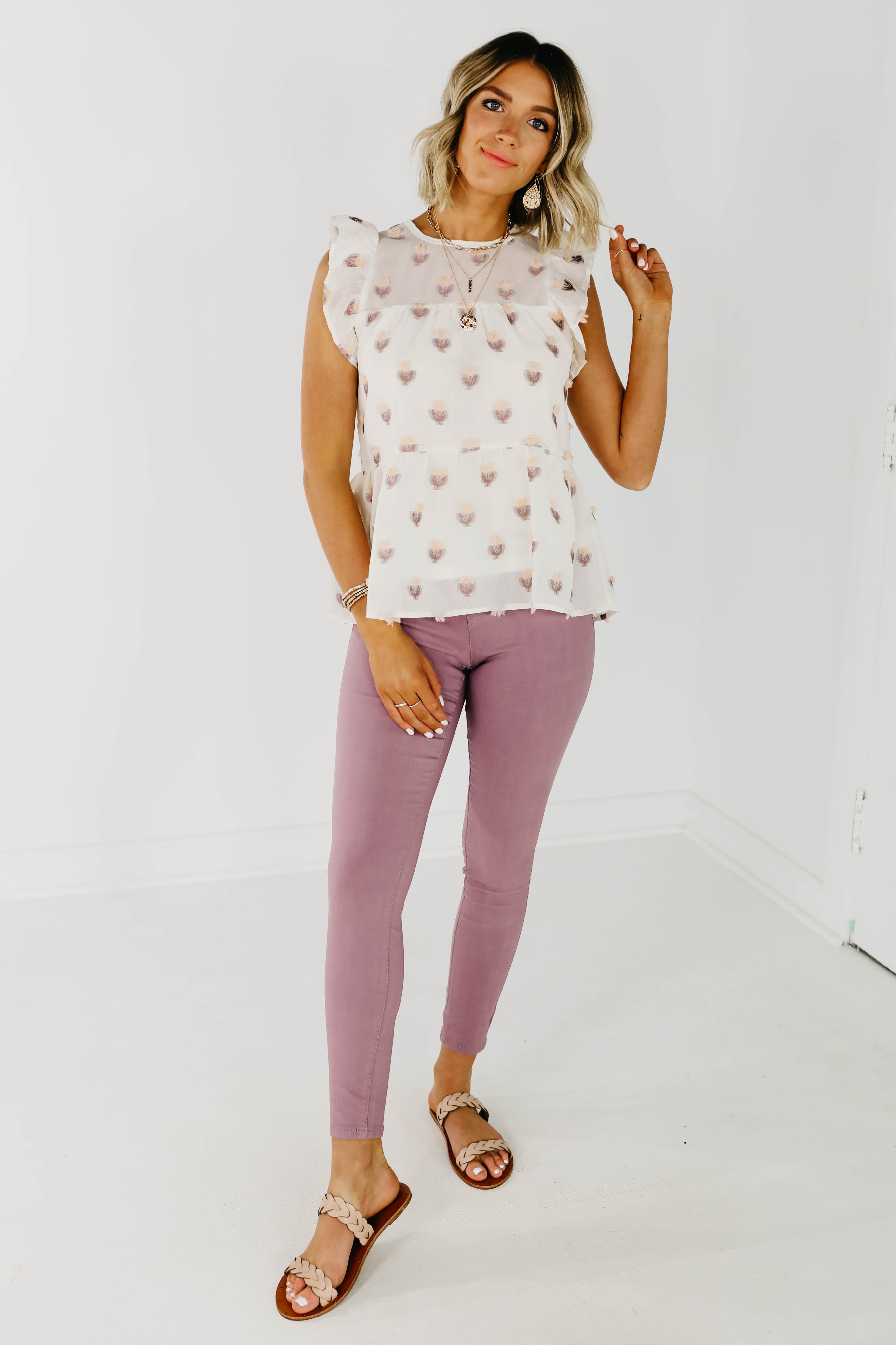 The Durant Flutter Sleeve Tiered Blouse