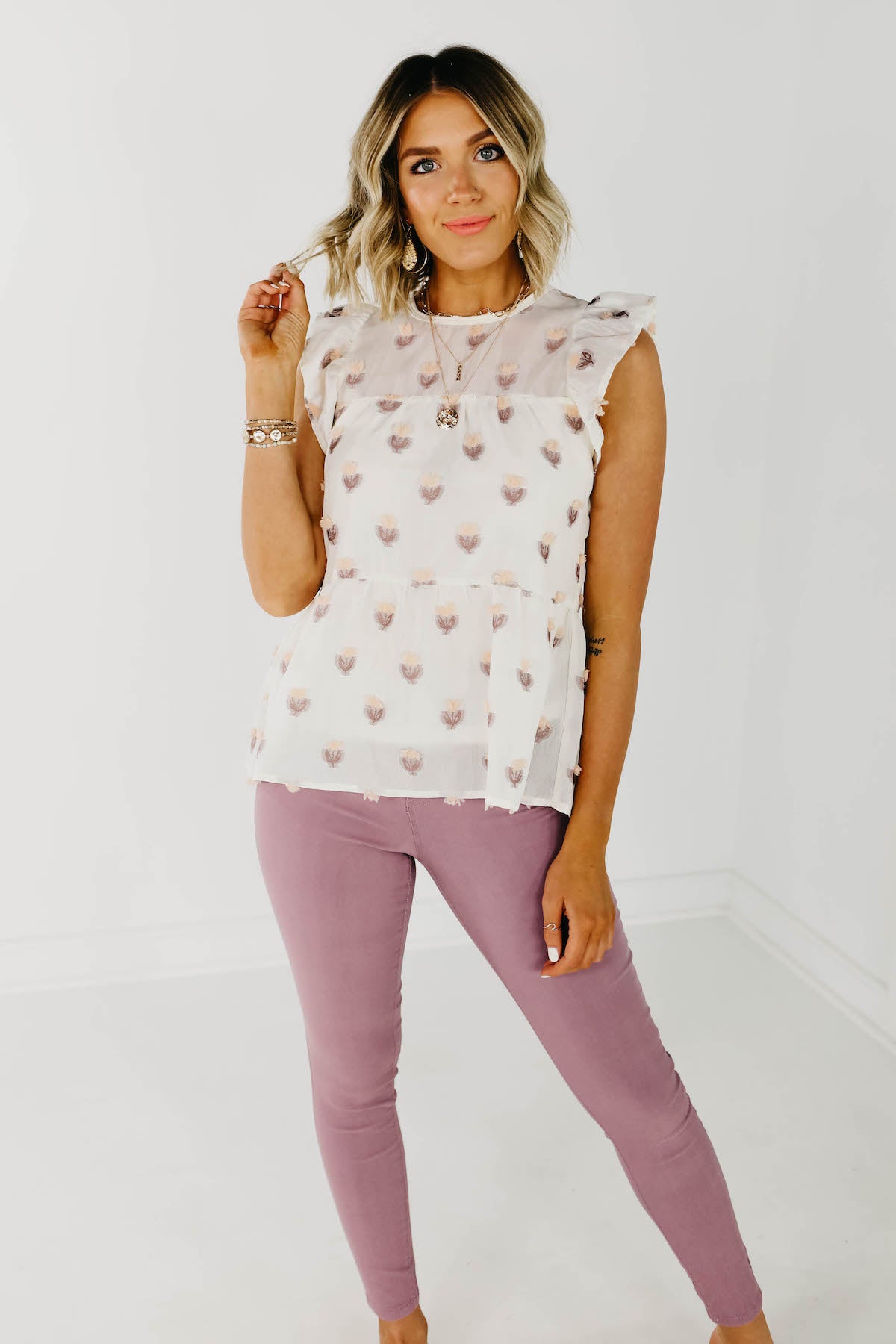 The Durant Flutter Sleeve Tiered Blouse