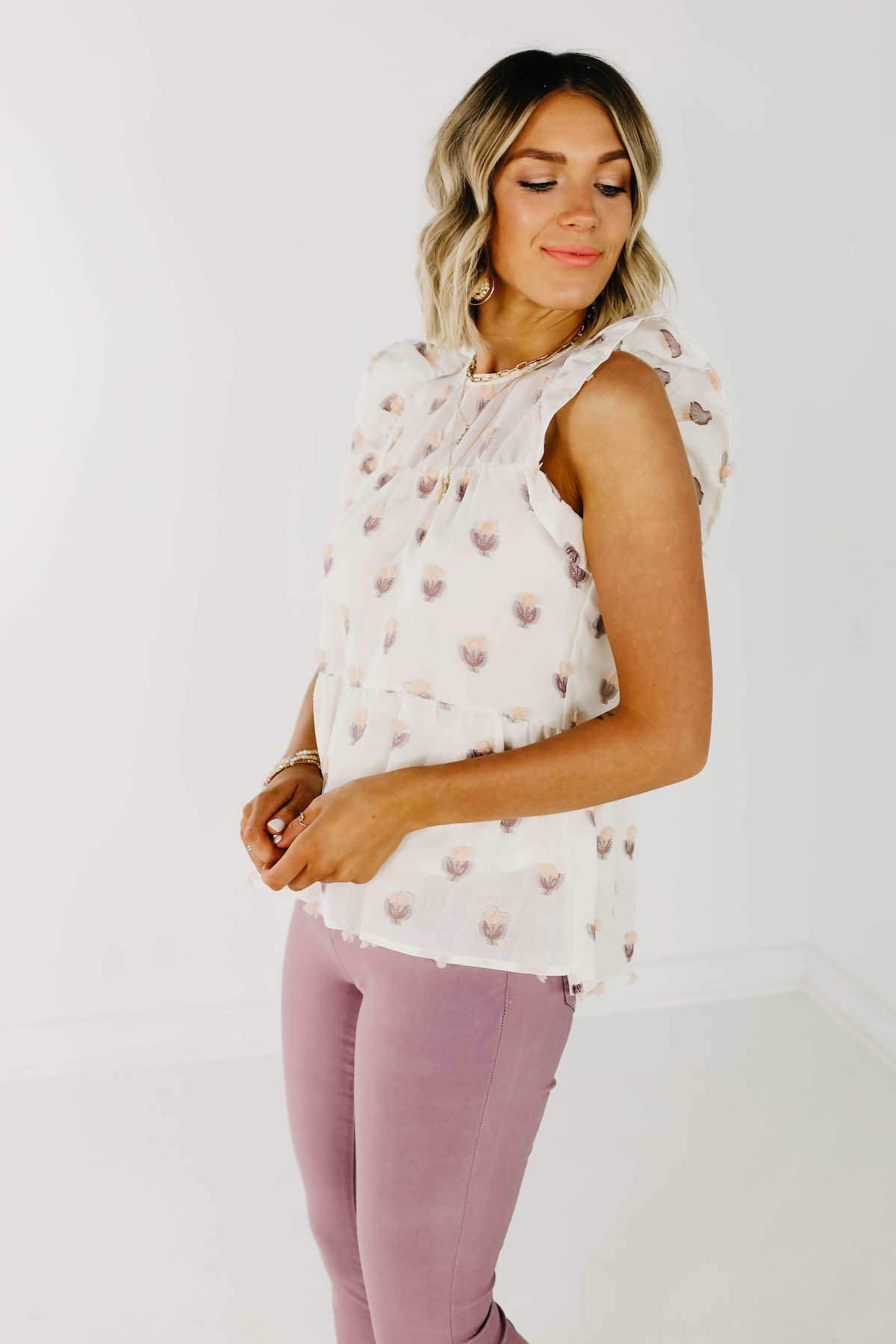 The Durant Flutter Sleeve Tiered Blouse